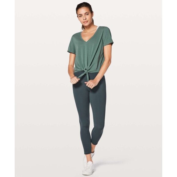 LULULEMON Knot Gonna Fly Graphite Green Pima Cotton Front Tie T-Shirt, Size S - Picture 2 of 13